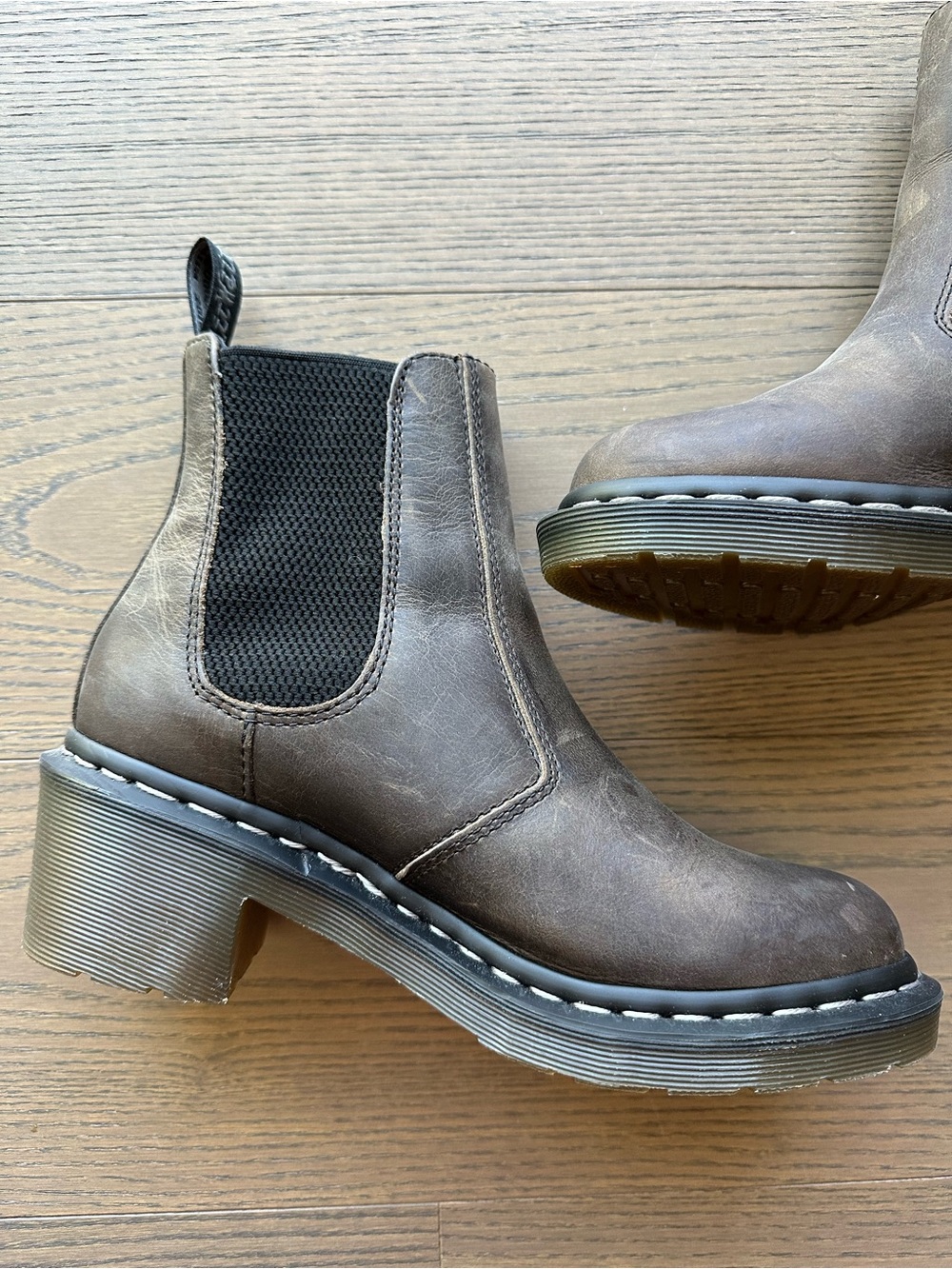 Women's Dr. Marten Brown Leather distressed  Chelsea Boot with Chunky Heel
